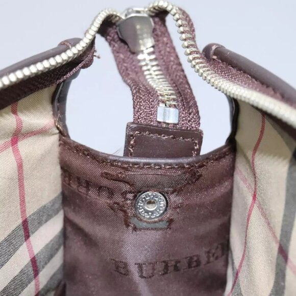 BURBERRY Hand Bag Nylon Leather Khaki Brown Silver Auth - Picture 13 of 16